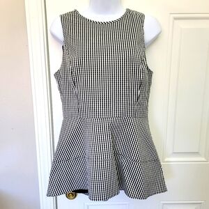 WHBM Black White Gingham Checked Sleeveless Peplum Blouse Lined Zip Back Size 4
